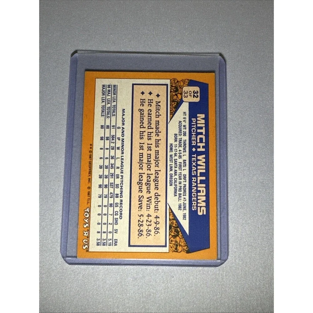 1987 Topps Toys R Us Rookies - Mitch Williams #32 (RC)